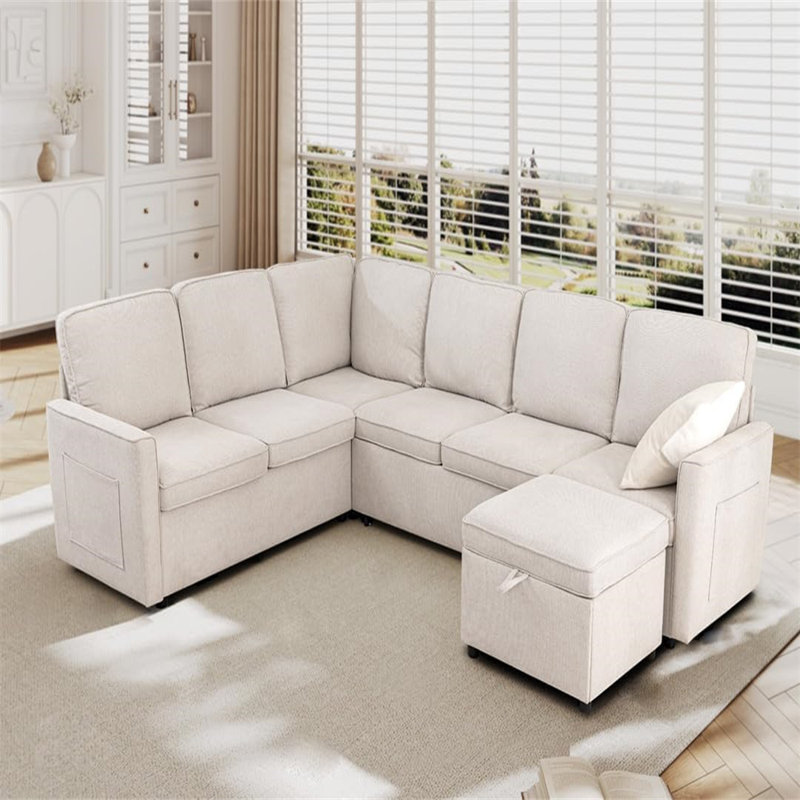 Premium U Shaped Sectional Sleeper Couch with Pull Out Couch Bed Modular Sectional Sleeper Sofa with Storage Ottoman 7 Seater Comfy Sectional Couch